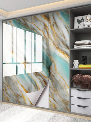 Prixzon Vinyl Floral & Botanical Blue, Gold, White Wallpaper(L x W: 200 cm x 60 cm)