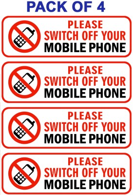 ShubhFly 24 cm Please Switch Off Your Mobile Phones Sticker Sign Size 24x8 CM Pack of 4 Pcs Self Adhesive Sticker(Pack of 4)