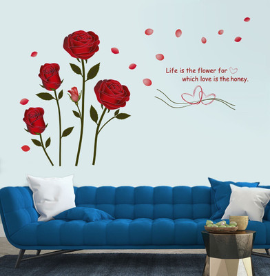 walkart 2.54 cm elegant red roses with quotes of love Removable Sticker(Pack of 1)