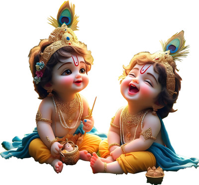 LAKSHIT ENTERPRISES 60 cm Cute Bal Gopal Krishna Laughing Wall Sticker for Living Room Self Adhesive Sticker(Pack of 1)