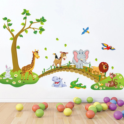 Flipkart SmartBuy 140 cm Wall Animals Cartoon Jungle Friends Over Bridge Nursery School Decals Self Adhesive Sticker(Pack of 1)