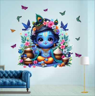 KUKU HOME DÉCOR 24 inch Premium Krishna G Wall Sticker with butterflies Self Adhesive Sticker(Pack of 1)