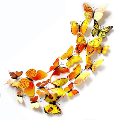 Flipkart SmartBuy 13 cm Yellow Colour 3D Butterfly Peel And Stick Wall Sticker ( Yellow , Set of 12 pcs) Self Adhesive Sticker(Pack of 1)