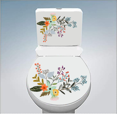 Decor vibe 38 cm Roses and Leaves Toilet Seat Sticker ( Size :- 38 X 33 cm ) Self Adhesive Sticker(Pack of 1)