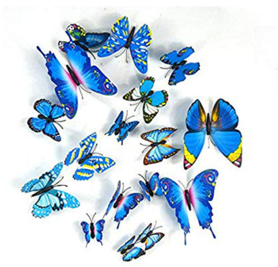 my celebrat 7.5 cm 12 Blue Butterfly Self Adhesive Double-sided Sticker(Pack of 12)