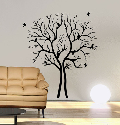 walkart 2.54 cm dancing tree with birds living and leaving design Removable Sticker(Pack of 1)