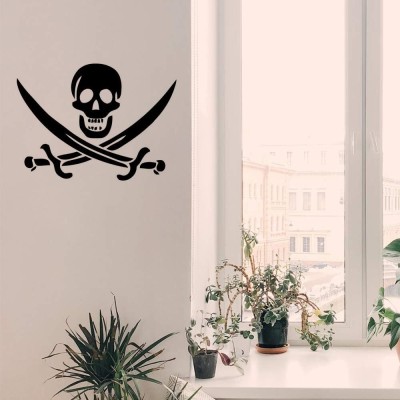 Xskin 29 cm Jolly Roger Pirate Skull Swords Wall Sticker, Easy to Apply and Remove, 29cm Self Adhesive Sticker(Pack of 1)