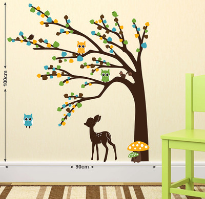 MIIKOR 100 cm Deer Under Tree | Non-Reusable Stickers Self Adhesive Sticker(Pack of 1)
