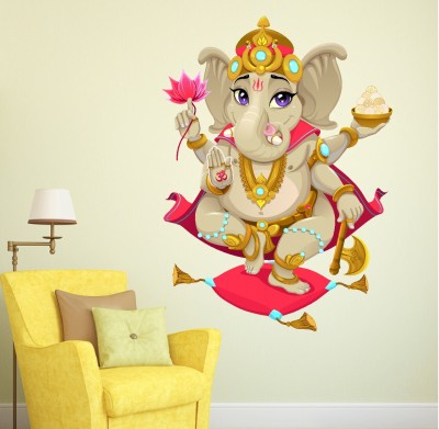 Wallzone 65 cm Lord Ganesh Multi Pvc Vinyl Wallsticker For Decorations Self Adhesive Sticker(Pack of 1)