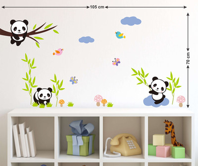LANSTICK 106.68 cm CUTE PANDAS WALL STICKER Self Adhesive Sticker(Pack of 1)