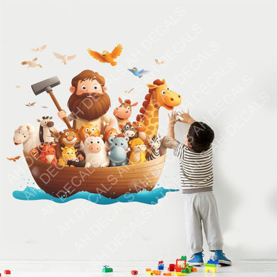 AH Decals 60 cm Safari Animals Self Adhesive Sticker(Pack of 1)