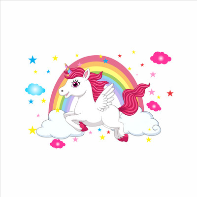 KatariyaAssosiat 76 cm Magical Flying Unicorn with Rainbow Vinyl Wall Sticker (Size 76X50 CM) Removable Sticker(Pack of 1)
