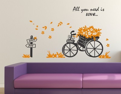 Inkfence 120 cm 'Floral Bicycle Quote All You Need is Love in Garden' Wall Sticker Self Adhesive Sticker(Pack of 1)