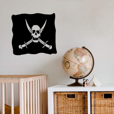 SnappyVinyl 29 cm Jolly Roger Flag Skull Wall Decals, Easy to Apply Self Adhesive Sticker(Pack of 1)