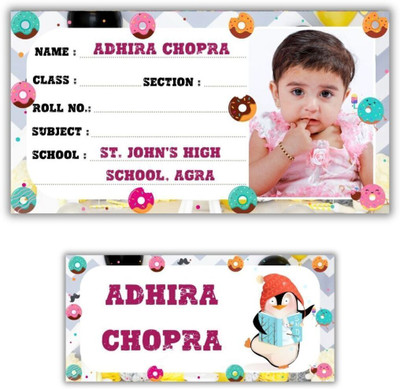 AanyaCentric 10 cm Notebook Name Slip(9.7cm x 5.2cm) and Name Tags(7cm x 3.3cm) Self Adhesive Sticker(Pack of 49)