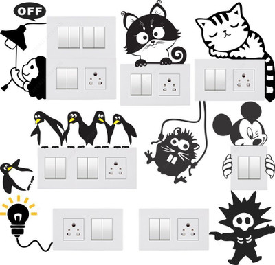 Decals Creation 35 cm Switch Sticker Flowers Switch Board Sticker Wall Sticker Self Adhesive Sticker(Pack of 8)
