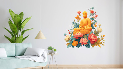 Wallme 80 cm flower buddha Self Adhesive Sticker(Pack of 1)