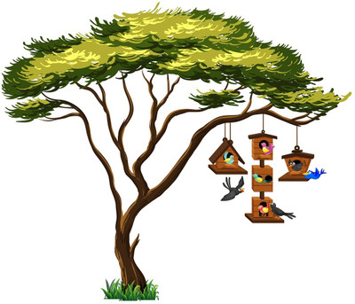 Hanu 100 inch Birds in Tree | Non-Reusable Sticker Self Adhesive Sticker(Pack of 1)