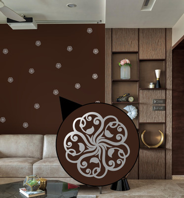 WALLDESIGN 3 inch Flower Swirl Pattern Silver Colour Set Of 60 For Bedroom,Kids-Metallic Finish Self Adhesive Sticker(Pack of 60)