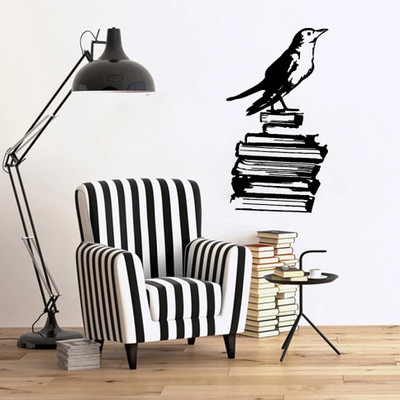SnappyVinyl 85 cm Abstract Bird On Books Bookstore Self Adhesive Sticker(Pack of 1)