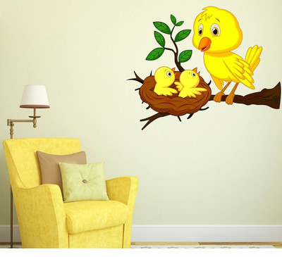 WALLDECORS 76.2 cm BEAUTIFUL SPARROW WITH KIDS AND NEST WALL STICKER Self Adhesive Sticker(Pack of 1)