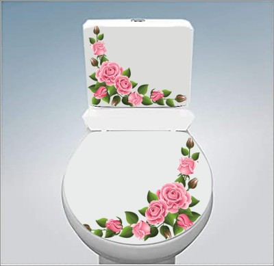 Decor vibe 38 cm decorative flowers Toilet Seat Sticker ( Size :- 38 X 33 cm ) Self Adhesive Sticker(Pack of 1)