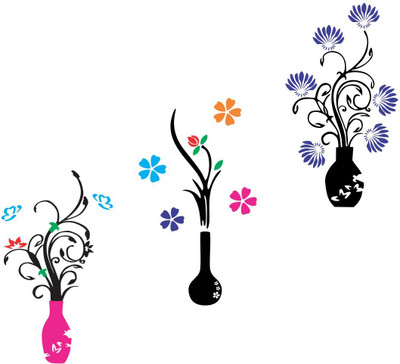 STICKER STUDIO 66 cm Colorful Flowerpot Wall Sticker & Decal Self Adhesive Sticker(Pack of 1)