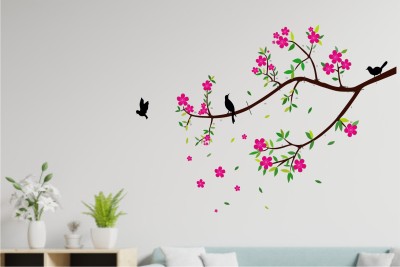 AK GRAPHICS 90 cm TREE WITH BIRD HOME WALL STICKER Self Adhesive Sticker(Pack of 1)