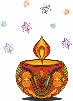 Aashrut decor 53 cm Decorative Diya Wall Sticker 53 cm X 38 cm | Wall Sticker Decorative Stickers Self Adhesive Sticker(Pack of 1)