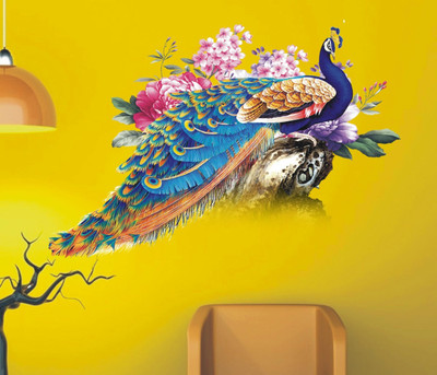 crystalsign 59 cm peacock art, Self Adhesive Sticker(Pack of 1)