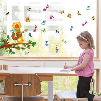 SmartWindow 45 cm Cartoon Diy Cat Singing Musical Notes Butterfly Wall Sticker (45 CM X 60 CM) Self Adhesive Sticker(Pack of 1)