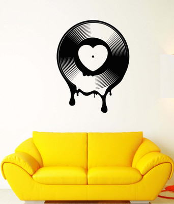SnappyVinyl 27 cm Vintage Retro Music Heart Self Adhesive Sticker(Pack of 1)