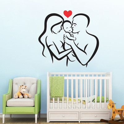 MY WALLORA 68 cm Wall Decal Sticker Mom And Dad Baby Love Wall Sticker Self Adhesive Sticker(Pack of 1)