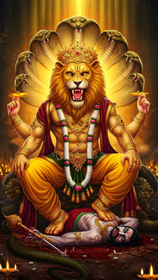 swaroopa 16.5 inch Shri Vishnu Bhagwan sticker Self Adhesive Sticker(Pack of 1)