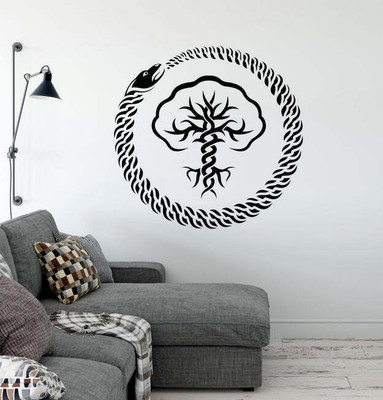 SnappyVinyl 33 cm Tree of Life Ouroboros Snake Ethnic Easy to apply Wall Sticker Self Adhesive Sticker(Pack of 1)