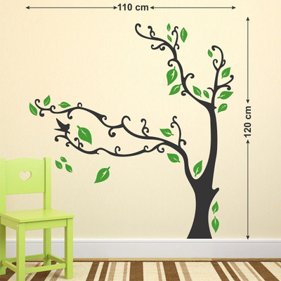 WALLDECORS 76.2 cm BEAUTIFUL TREE WITH GREEN LEAFS WALLSTICKER Self Adhesive Sticker(Pack of 1)