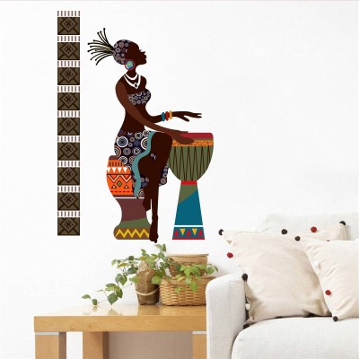 ZEN TREK 45 cm ' African Tribal Women with Drums' Wall Stickers (PVC Vinyl,Multicolour) Self Adhesive Sticker(Pack of 1)