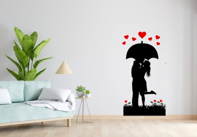 SRI SAI CHERANJEEVE TRADERS 90 cm Living Room Wall Sticker |Couple Love with Umberlla | Pack of 1 (90 CM X 33 CM ) Self Adhesive Sticker(Pack of 1)