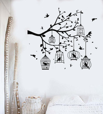 Xskin 27 cm Silhouette With Tree And Bird Self Adhesive Sticker(Pack of 1)