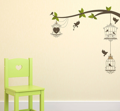 Wallzone 85 cm BIRDS CAGES Removable Sticker(Pack of 1)