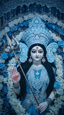 swaroopa 16.5 inch Amba Mata Durga Mata sticker Self Adhesive Sticker(Pack of 1)