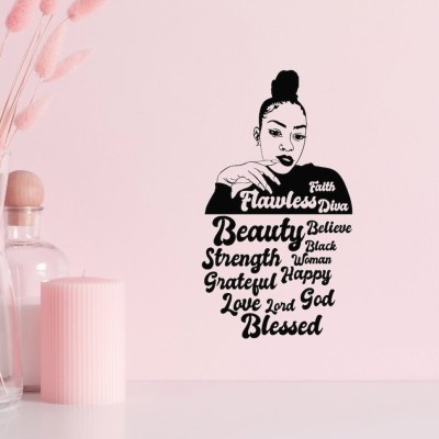 SnappyVinyl 27 cm Black Sexy Afro Woman Words Quote Diva Wall Sticker PVC Vinyl Self Adhesive Sticker(Pack of 1)