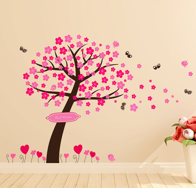 MIIKOR 120 cm Tree with Butterfly | Non-Reusable Stickers Self Adhesive Sticker(Pack of 1)