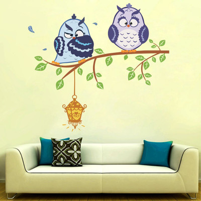 DivinPrintry 91 cm Size, Tree With Owl Wall Self Adhesive Sticker(Pack of 1)