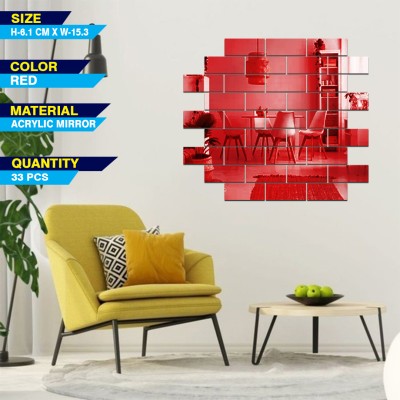 AlWahid 15.2 cm Acrylic Mirror Rectangle | Acrylic Mirror On Wall Self Adhesive Sticker(Pack of 33)
