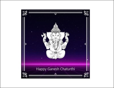 JUSDECOR 91 cm Lord ganesha ganpati ji with happy ganesh chaturthi wall sticker size 91x91 cm Self Adhesive Sticker(Pack of 1)