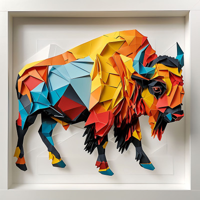 SoFFXia 18 inch Bison_Origami Self Adhesive Sticker(Pack of 1)