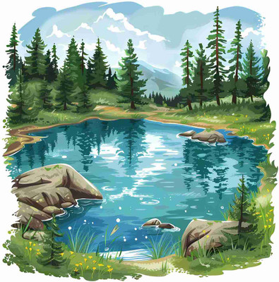 SkyOlla 60 cm Lake & Mountain Wall Sticker – Self Adhesive Vinyl Décor for Kids’ Room Self Adhesive Sticker(Pack of 1)