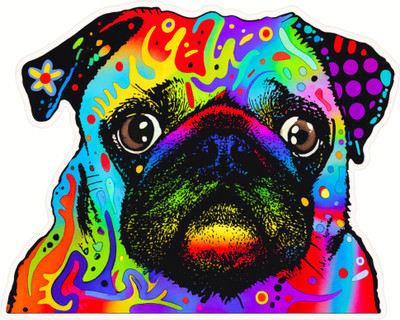 STIXY 17 cm Neon Pug Waterproof Sticker | Vibrant Rainbow Dog Vinyl Decal Self Adhesive Sticker(Pack of 1)