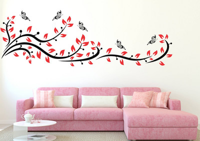 MIIKOR 145 cm Tree & Butterflies | Non-Reusable Stickers Self Adhesive Sticker(Pack of 1)
